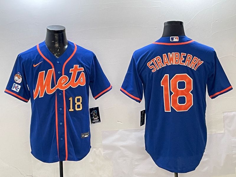 Men New York Mets 18 Strawberry Blue Game 2025 Nike MLB Jersey style 3